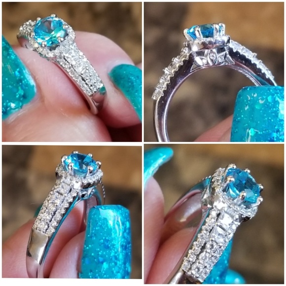 Genuine 3cttw Aquamarine and White Sapphires Ring Size 8 - Picture 4 of 7